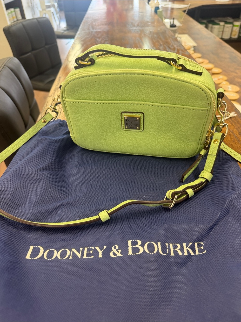 Dooney & Bourke Bright Lime Green Pebbled Leather Crossbody Camera Bag